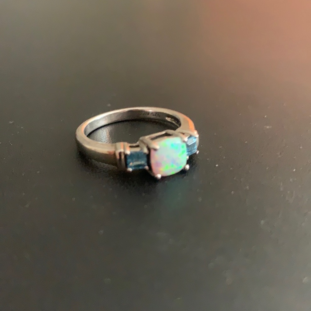 Opal and aqua marine silver plated ring